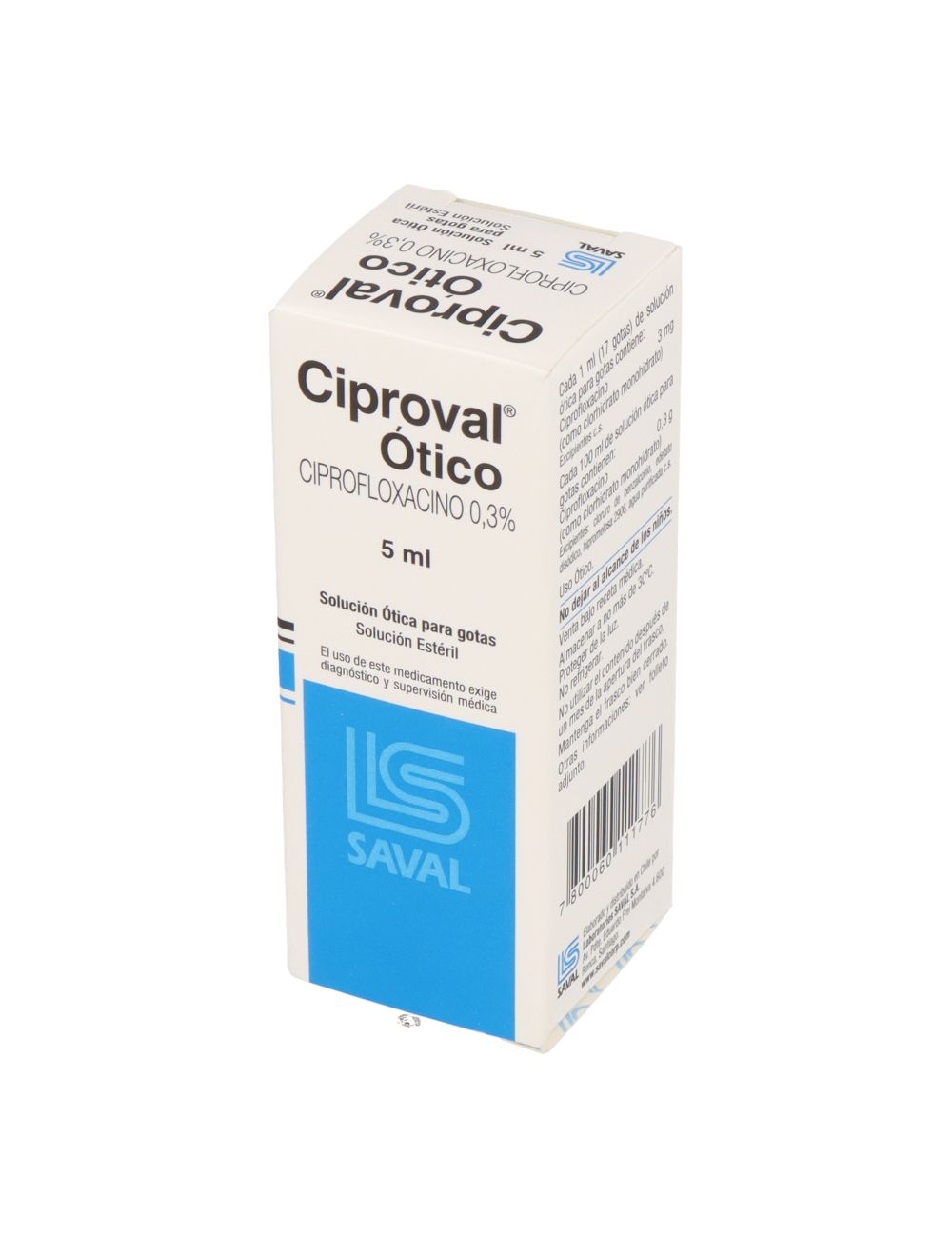 CIPROVAL OTICO CIPROFLOXACINO 0.3 % SOLUCION OTOLOGICA 5 ML LABORATORIO SAVAL CENABAST