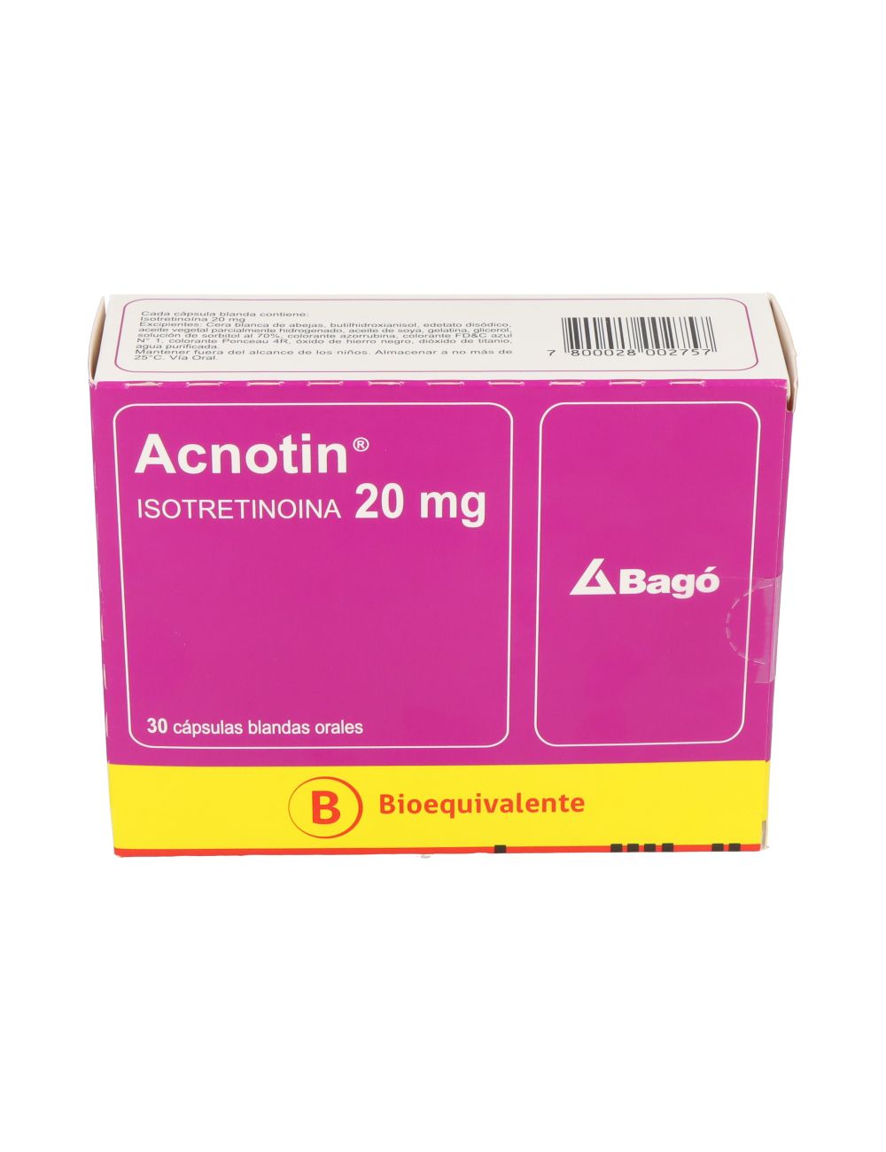 ACNOTIN ISOTRETINOINA 20 MG 30 CAPSULAS BLANDAS BIOEQUIVALENTE LABORATORIO BAGO