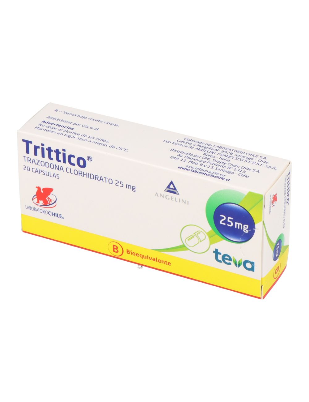 TRITTICO TRAZODONA CLORHIDRATO 25 MG 20 CAPSULAS BIOEQUIVALENTE LABORATORIO CHILE CENABAST