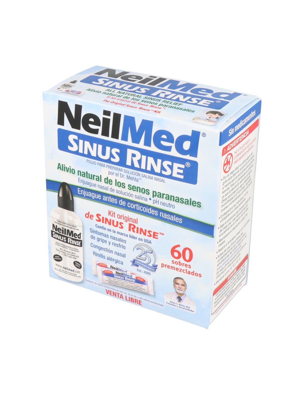 SINUS RINSE KIT POLVO PARA SOLUCION SALINA NASAL 60 SOBRES PREMEZCLADOS LABORATORIO NEILMED