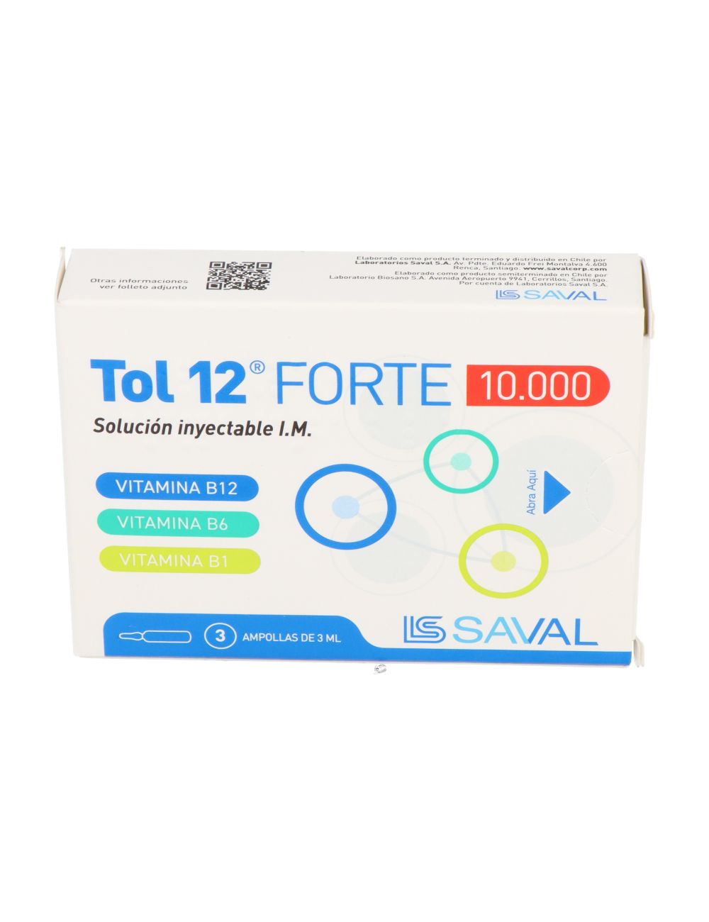 TOL 12 FORTE 10.000 UI B12/B6/B1 3 AMPOLLAS SOLUCION INYECTABLE I.M. LABORATORIO SAVAL