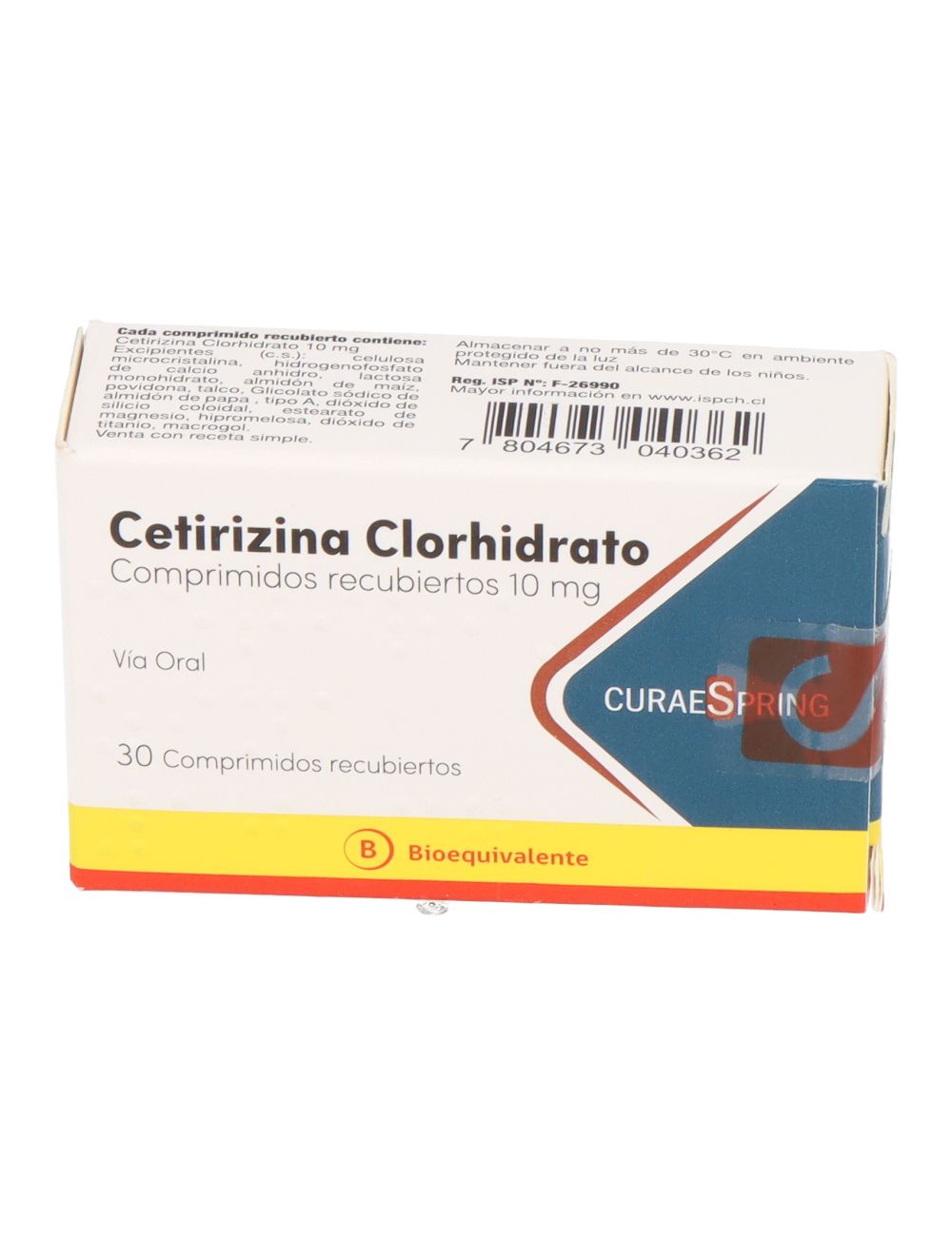 CETIRIZINA CLORHIDRATO 10 MG 30 COMPRIMIDOS BIOEQUIVALENTE LABORATORIO CURAESPRING