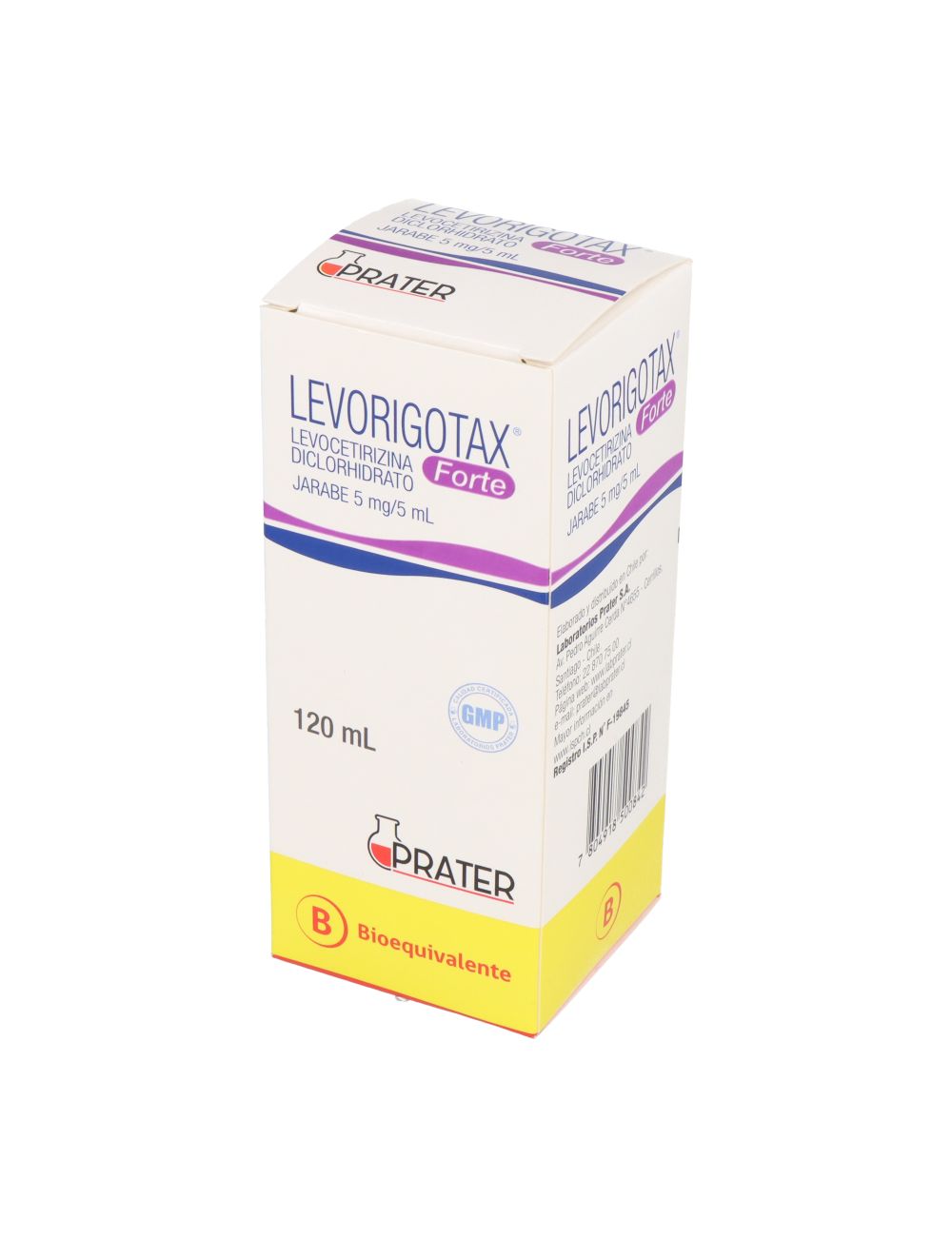 LEVORIGOTAX FORTE LEVOCETIRIZINA JARABE 5MG/5ML 120 ML BIOEQUIVALENTE LABORATORIO PRATER