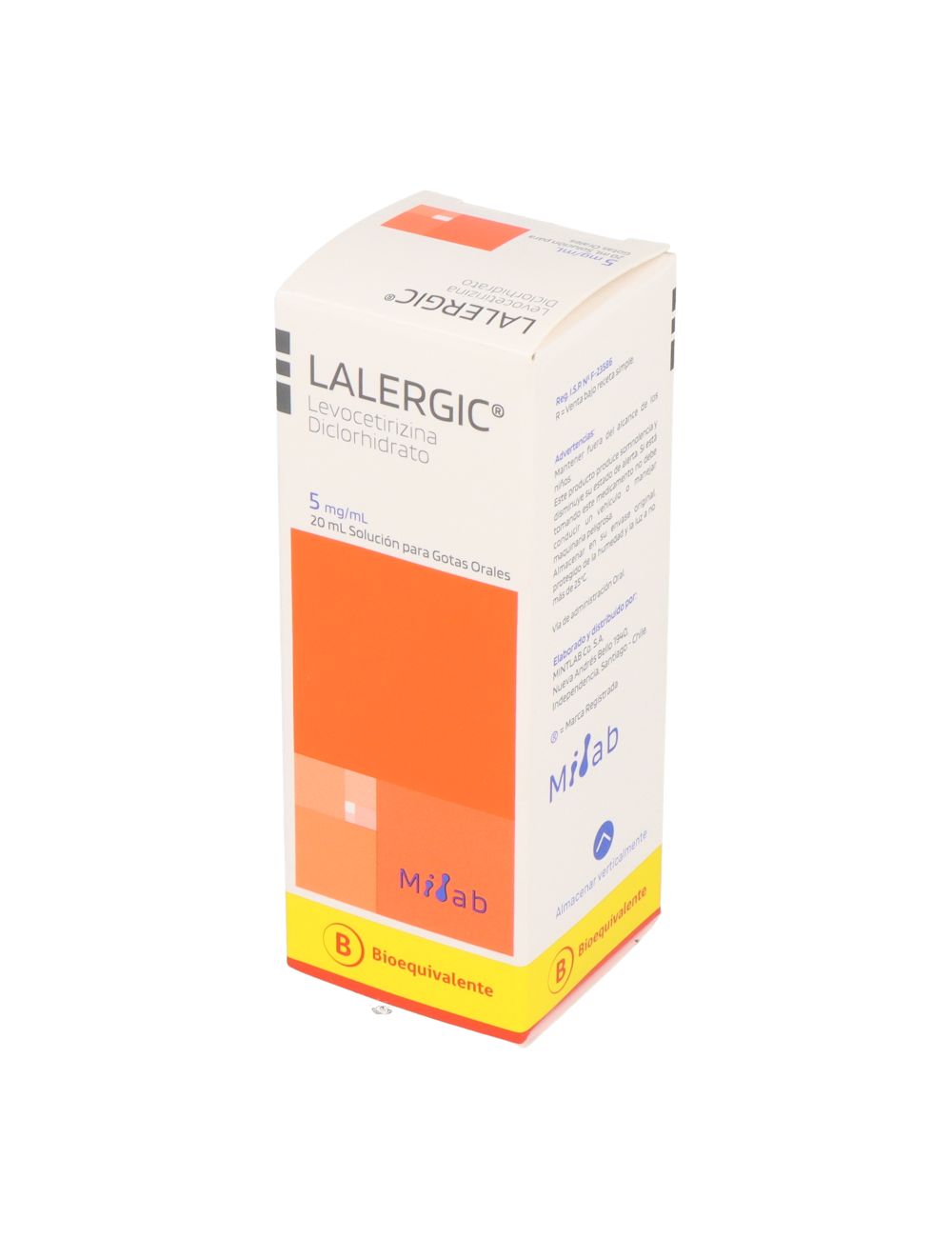 LALERGIC LEVOCETIRIZINA DICLORHIDRATO 5MG/ML 20 ML SOLUCION PARA GOTAS ORALES BIOEQUIVALENTE LABORATORIO MINTLAB