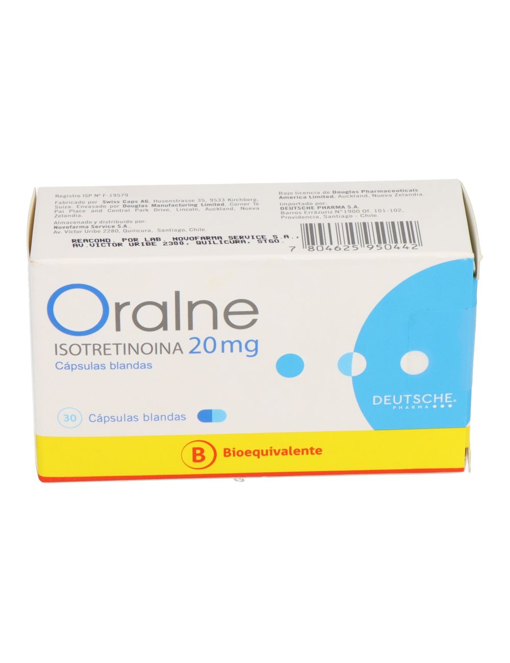 ORALNE ISOTRETINOINA 20MG 30 CAPSULAS BIOEQUIVALENTE LABORATORIO DEUTSCHE PHARMA
