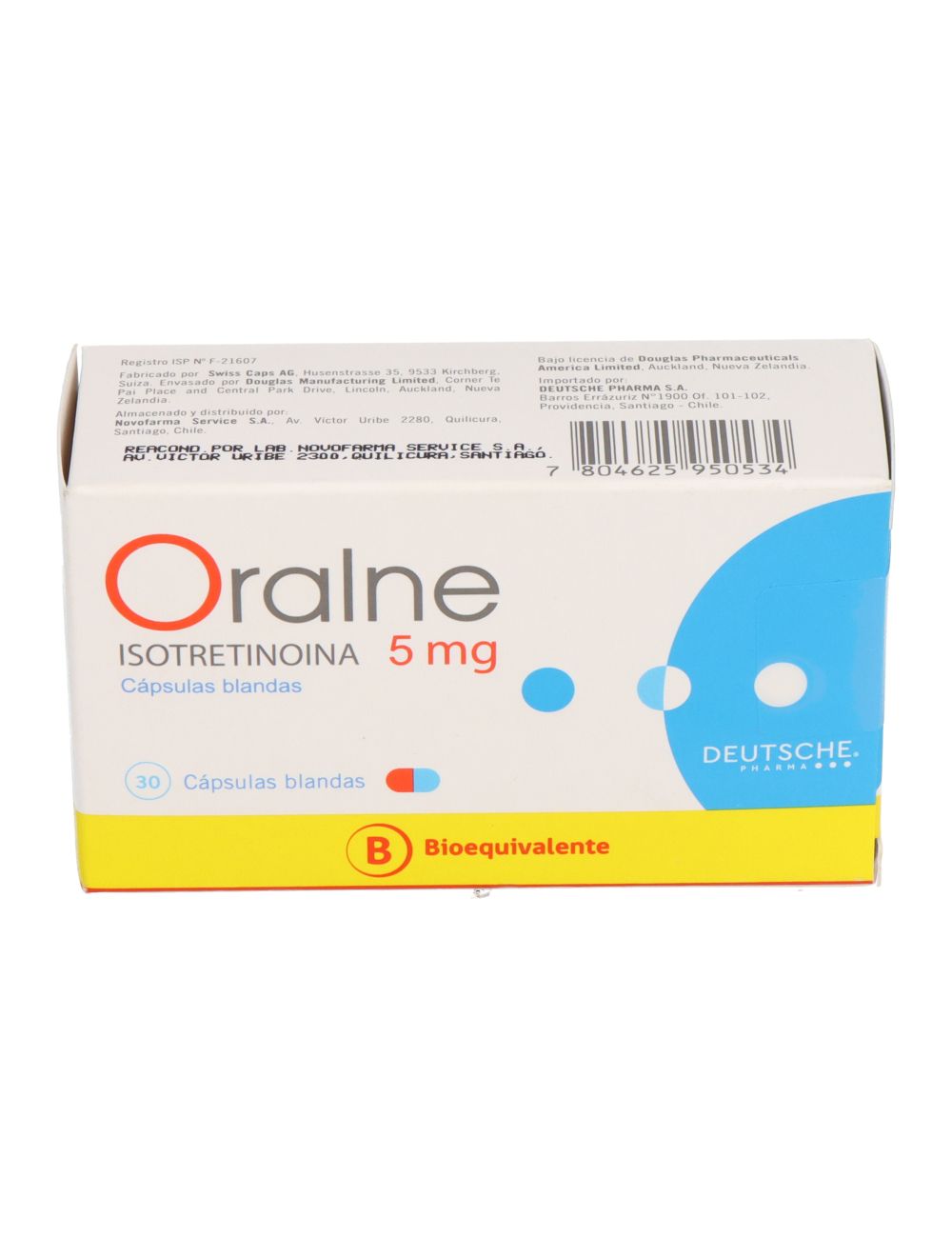 ORALNE ISOTRETINOINA 5MG 30 CAPSULAS BIOEQUIVALENTE LABORATORIO DEUTSCHE PHARMA