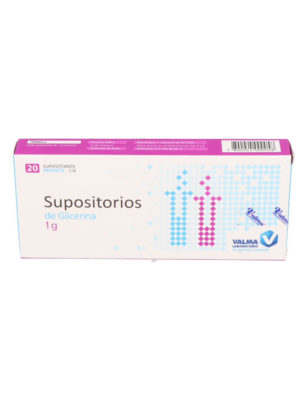 SUPOSITORIOS DE GLICERINA 1 G 20 SUPOSITORIOS INFANTIL LABORATORIO VALMA