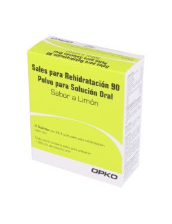 SALES REHIDRATANTES SALES PARA REHIDRATACION 90 MEQ SODIO/LT POLVO PARA SOLUCION ORAL SABOR LIMON 4 SOBRES OPKO