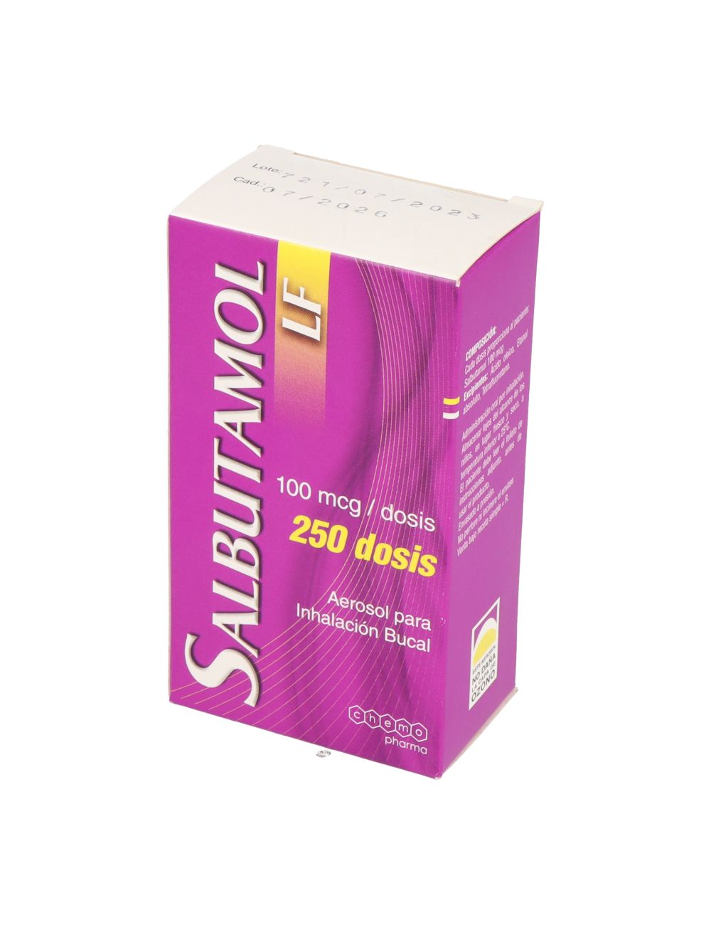 SALBUTAMOL-LF 100 MCG/DOSIS AEROSOL PARA INHALACION BUCAL 250 DOSIS CHEMOPHARMA