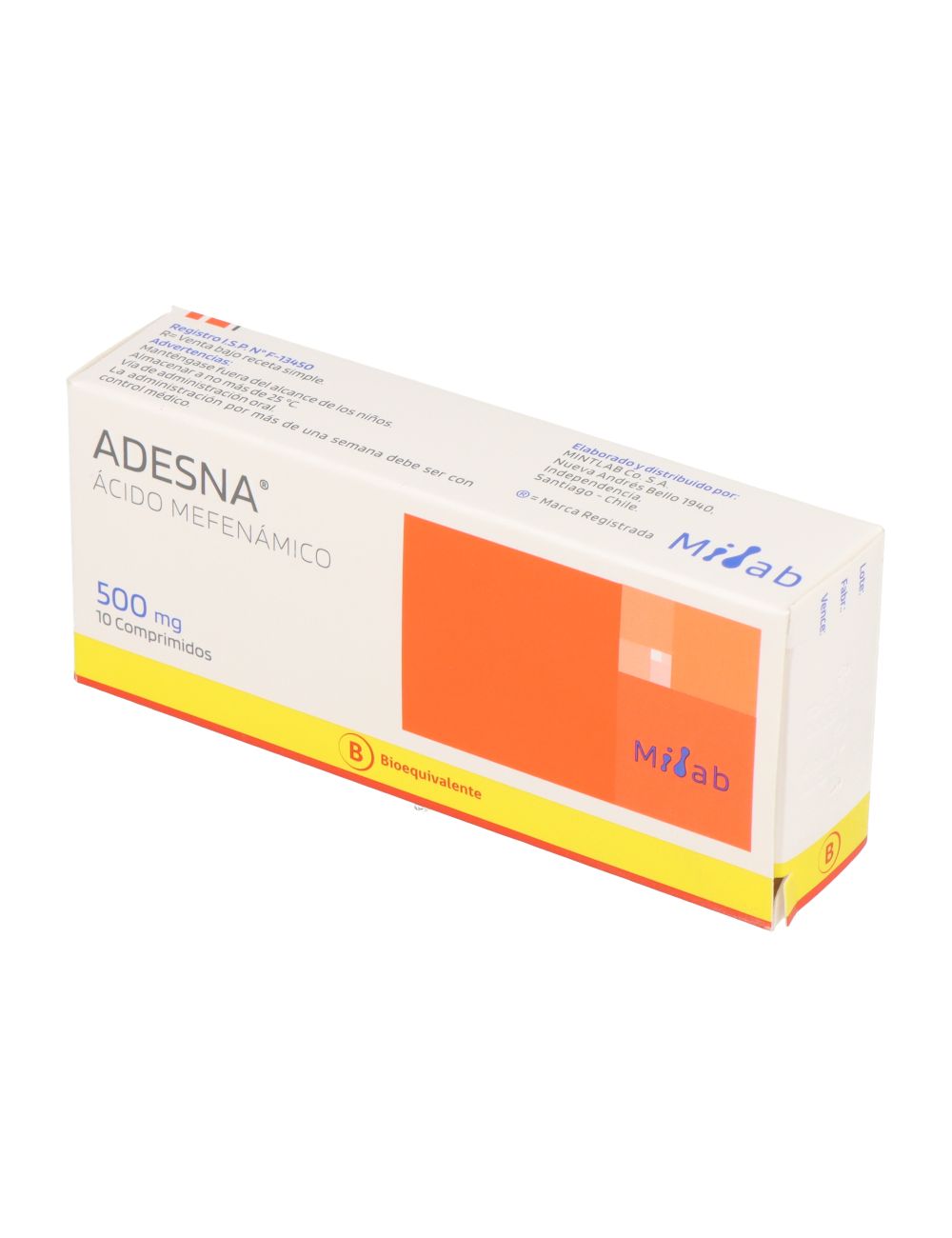 ACIDO MEFENAMICO 500 MG 10 COMPRIMIDOS BIOEQUIVALENTE LABORATORIO MINTLAB