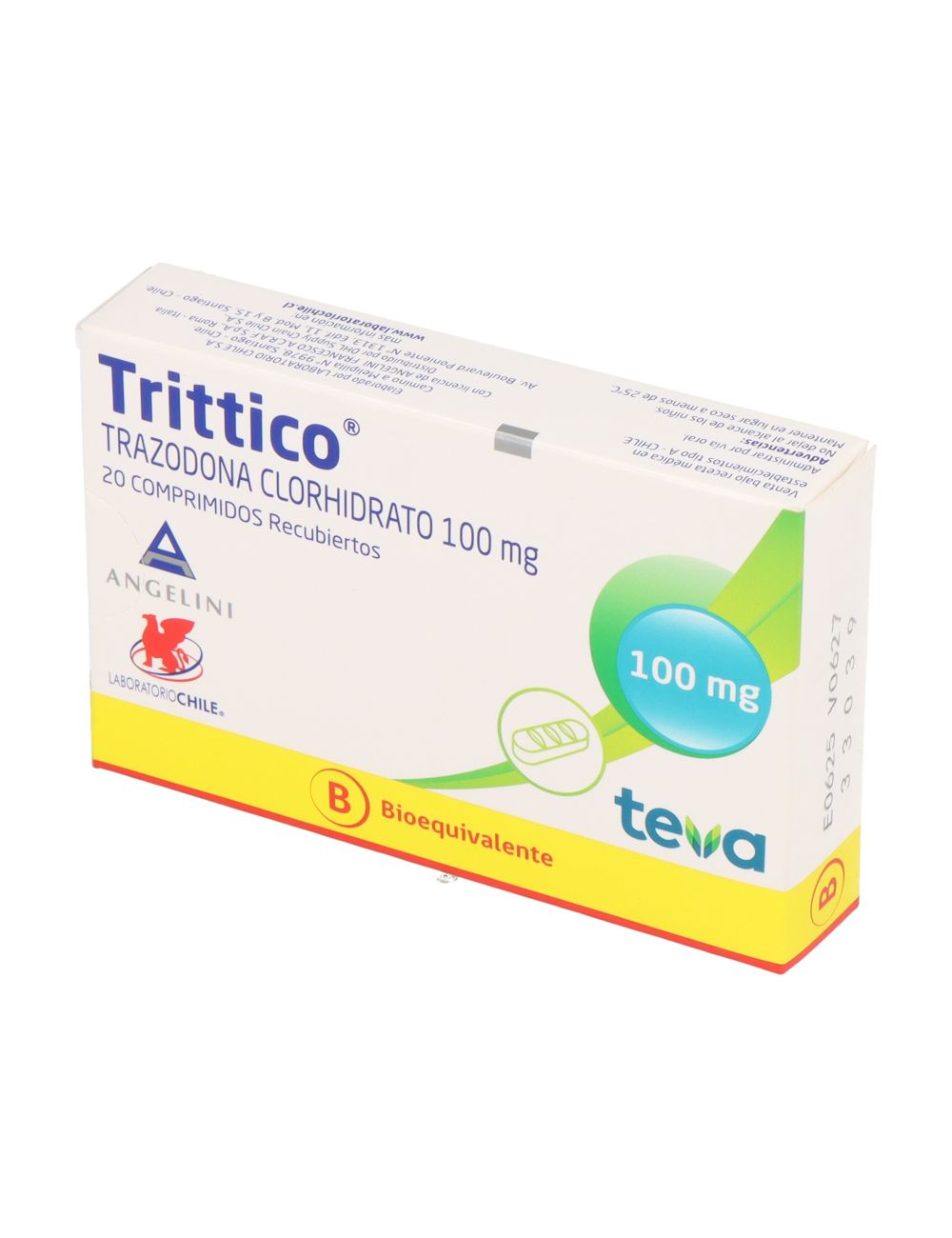 TRITTICO TRAZADONA CLORHIDRATO 100 MG 20 COMPRIMIDOS RECUBIERTOS BIOEQUIVALENTE LABORATORIO CHILE