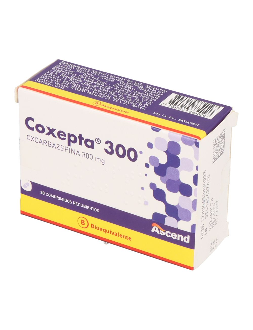 COXEPTA 300 OXCARBAZEPINA 300 MG 30 COMPRIMIDOS RECUBIERTOS BIOEQUIVALENTE LABORATORIO ASCEND