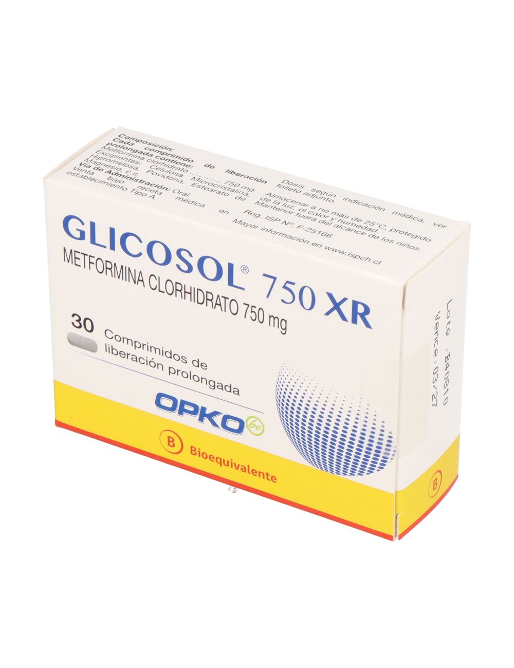 GLICOSOL 750 XR METFORMINA CLORHIDRATO 750 MG 30 COMPRIMIDOS DE LIBERACION PROLONGADA BIOEQUIVALENTE LABORATORIO OPKO
