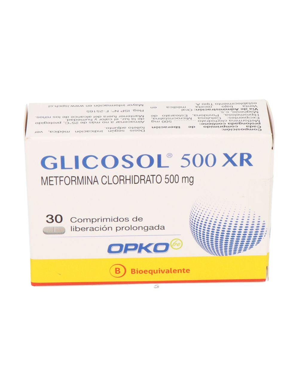 GLICOSOL 500XR METFORMINA 500 MG 30 COMPRIMIDOS DE LIBERACION PROLONGADA BIOEQUIVALENTE LABORATORIO OPKO