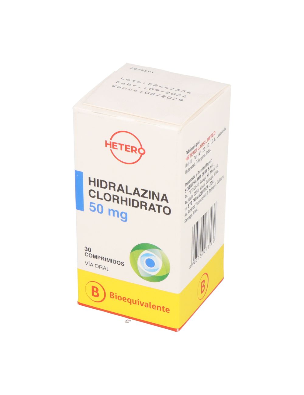 HIDRALAZINA CLORHIDRATO 50 MG 30 COMPRIMIDOS BIOEQUIVALENTE LABORATORIO HETERO