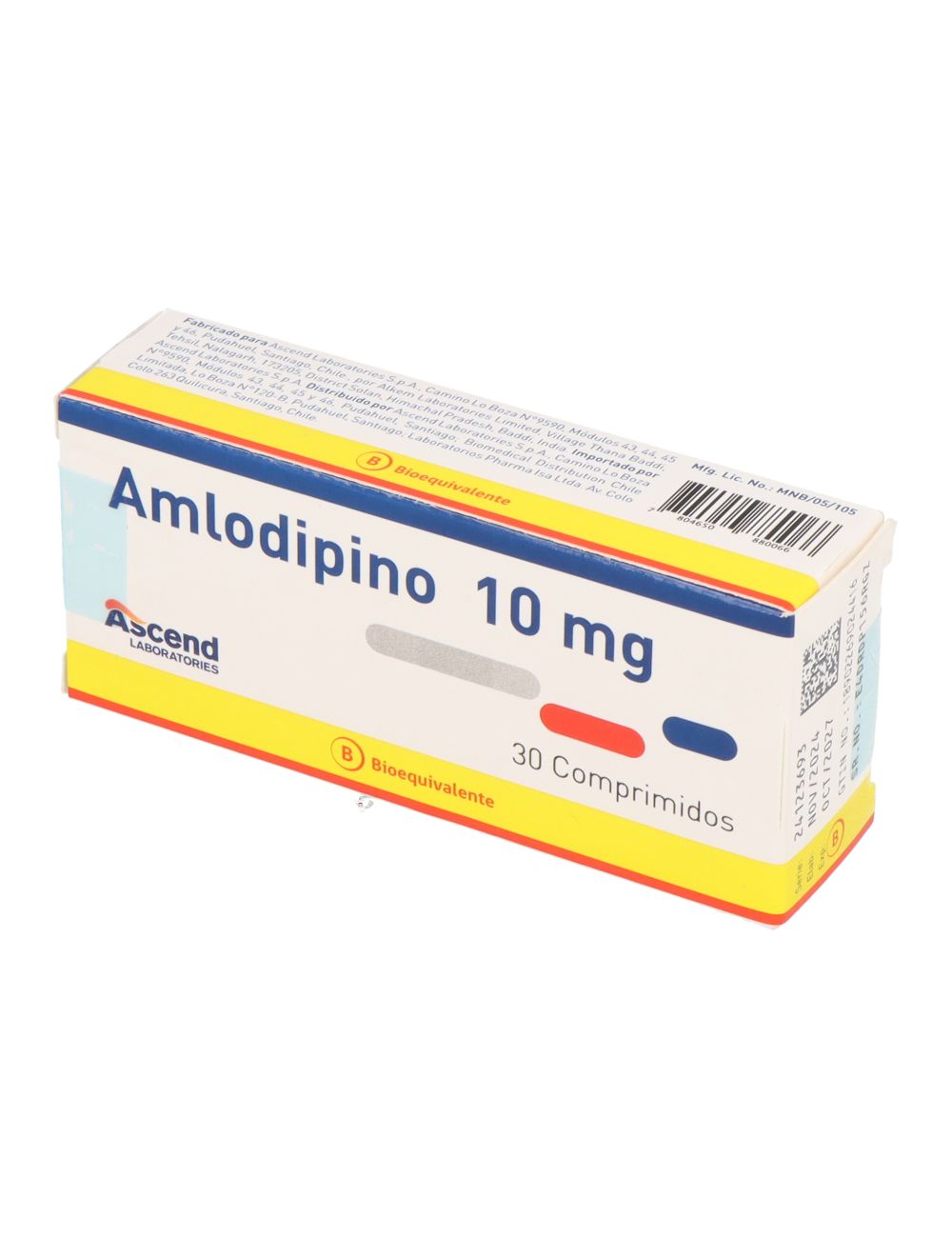 AMLODIPINO 10 MG 30 COMPRIMIDOS BIOEQUIVALENTE LABORATORIO ASCEND
